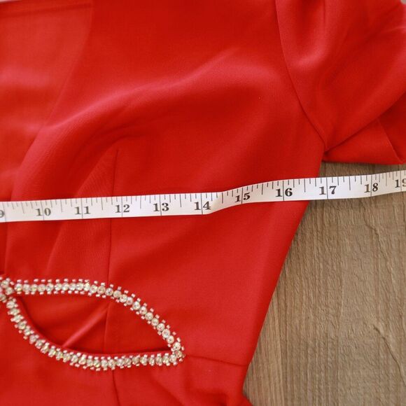 NWT MAC DUGGAL red cut out maxi dress plunge neck puff sleeve A2630 2 party form - Picture 11 of 12